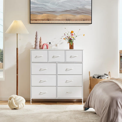 Dresser For Bedroom With 9 Fabric Storage Drawer Wardrobe Tall Chest Organizer Closet Adult Kids Clothes Cabinet Furniture