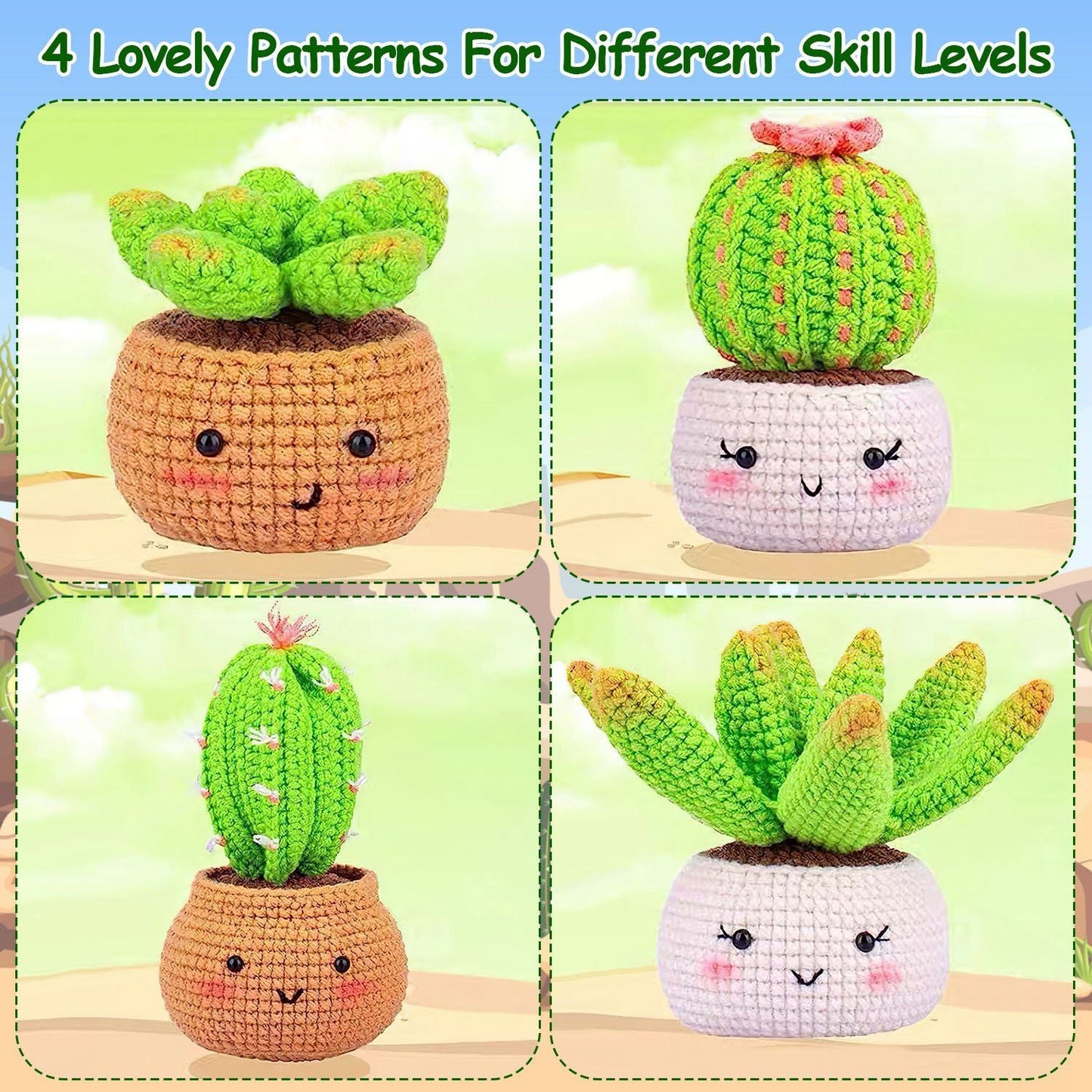 Succulents Crochet Kit Crochet Kit For Beginners DIY Knitting Supplies for Kids Adults 4 Patterns