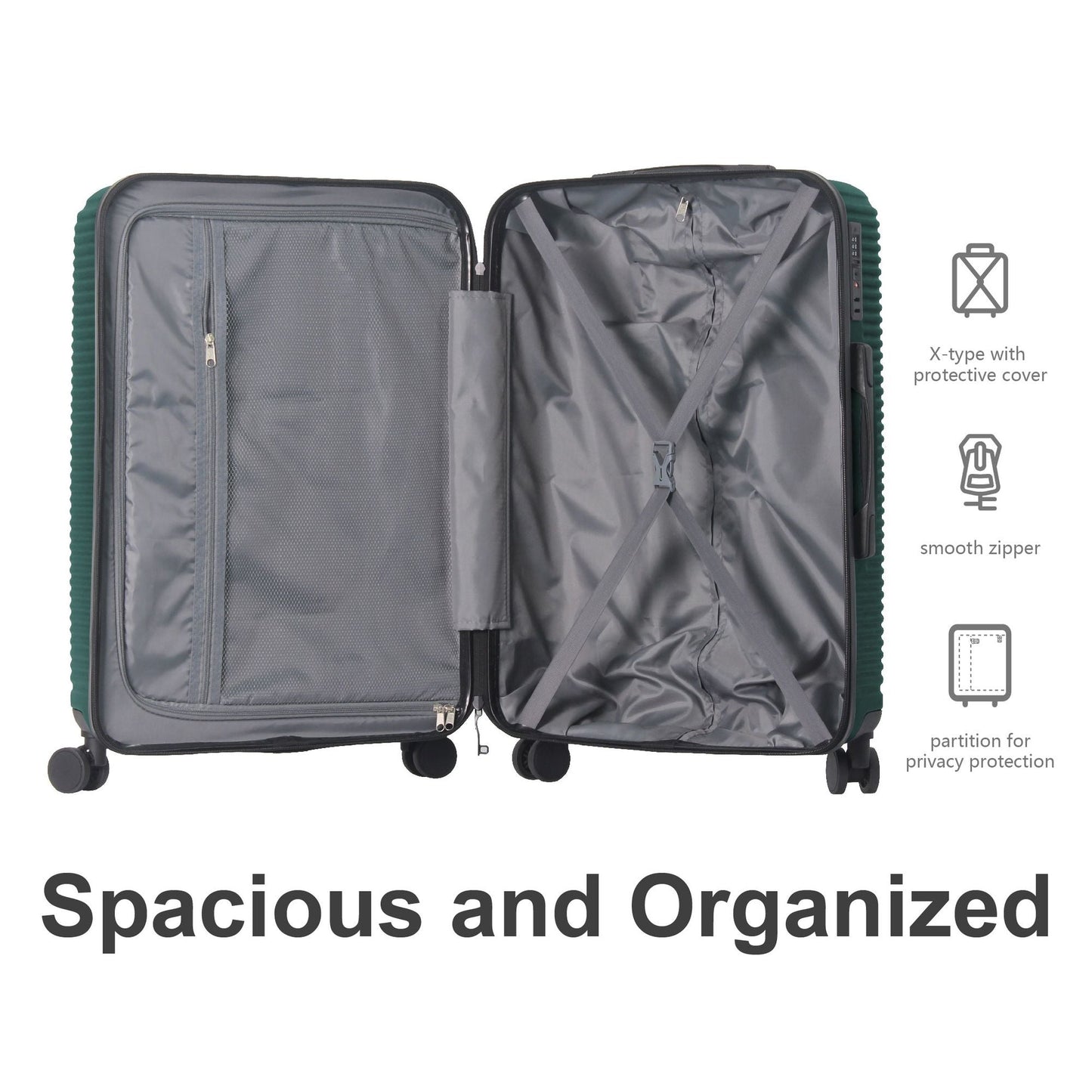 Luggage Sets ABS Hardshell 3pcs Luggage, Lightweight Durable Suitcase sets Spinner Wheels Suitcase with TSA Lock 20''24''28'' Available(Dark Green)