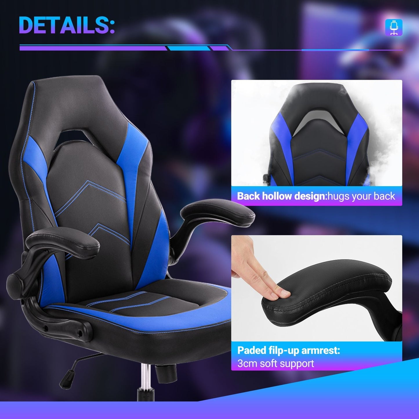 Ergonomic Office Computer Home Gaming Desk Chair Adjustable PU Leather Racing Chair Flip-up Armrest For Christmas Furniture