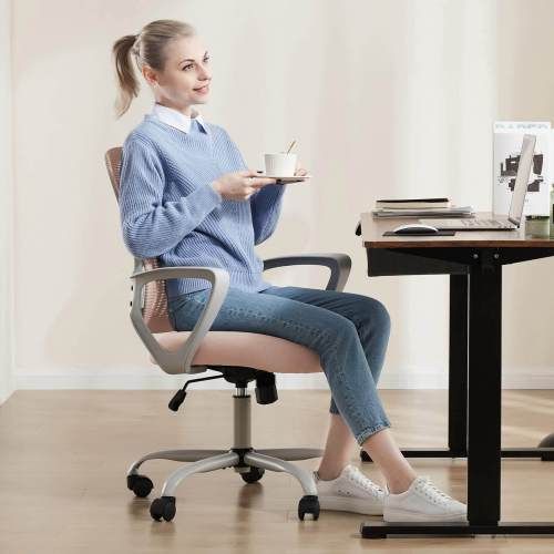 Office Mid Back Ergonomic Mesh Computer Desk Larger Seat Executive Height Adjustable Swivel Task Chair with Lumbar Support