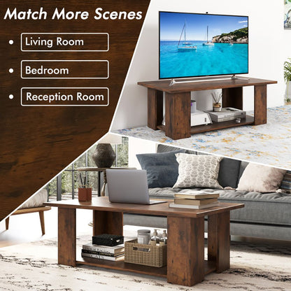 Large 41 Inch 2-tier Wooden Modern Coffee Table with Storage Shelf living room table