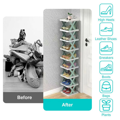 9Tier Narrow Entryway Shoe Rack Free Standing Vertical Shoe Organizer Plastic Shoes Storage Shelf Closet Hallway