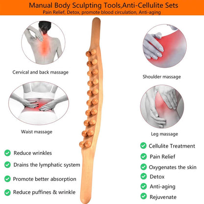 Wooden Trigger Point Massager Stick Lymphatic Drainage Massager Wood Therapy Massage Tools Gua Sha Massage Soft Tissue Release
