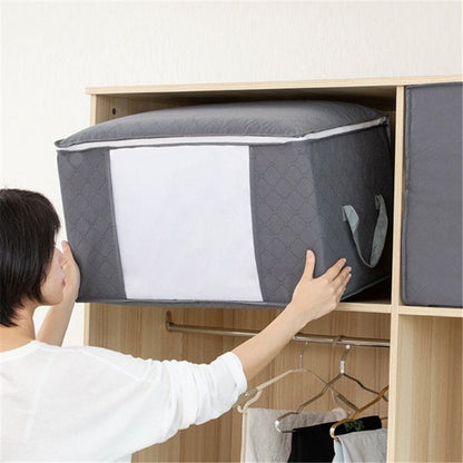 1pc Large Capacity Clothes Storage Bag Organizer With Reinforced Handle Thick Fabric For Comforters, Blankets, Bedding, Foldable With Sturdy Zipper, Clear Window
