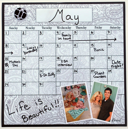 Dry Erase Fridge Calendar. Meal Planner, Organizer. Bill Reminder Paisley Calendar