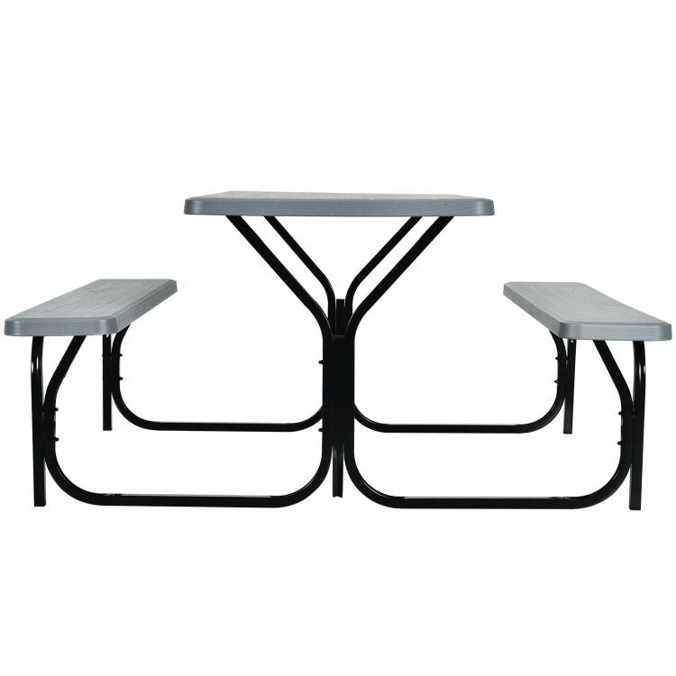 All Weather Outdoor Picnic Table Bench Set with Metal Base Wood
