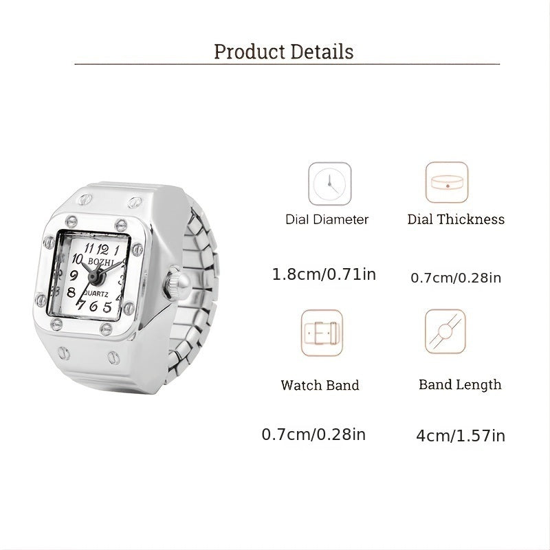 Mini Finger Ring Watch Square Quartz Easy Reader Watch Alloy Case Watch 4 Colors Valentine's Day Gift For Her