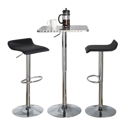Bistro Square-Ale Contemporary Adjustable Bar Set in Silver and Chrome Metal with Black PVC and Oval Footrest by - 3 Piece