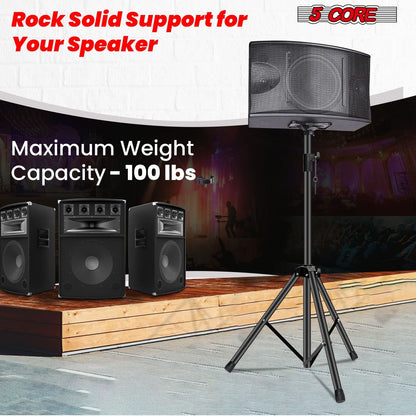 5 Core Speaker Stand Tripod Floor Tall Adjustable Up to 72 Inch DJ Studio Monitor Stands Pole Mount - SS ECO 1PK WOB