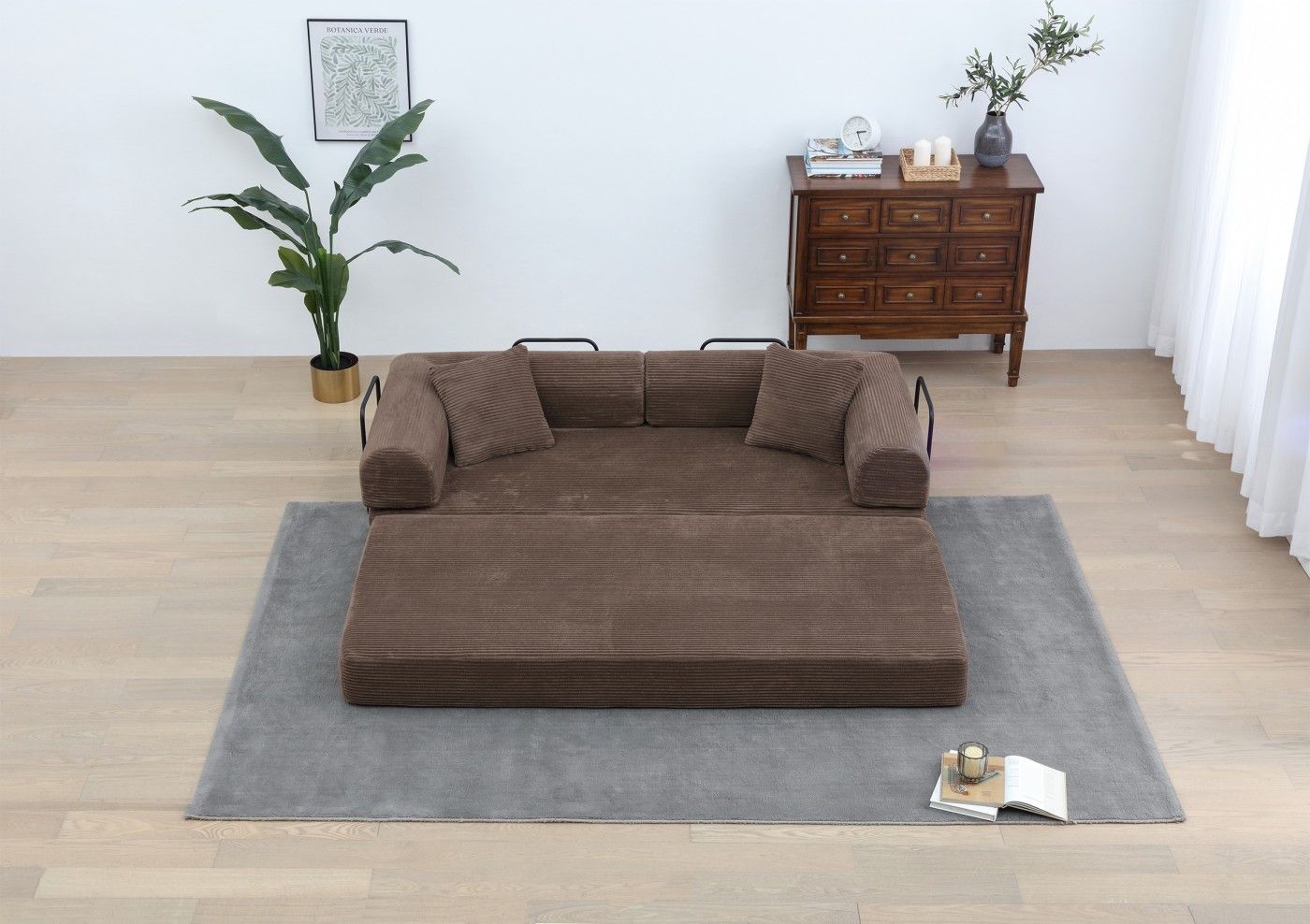 77.9'' Convertible Folding Sofa Bed – 4-in-1 Modular Floor Couch, Corduroy Small Cloud Couch, Compressed Foldable Sleeper Sofa, King Size Futon for Bedroom, Guest Room (Pink)