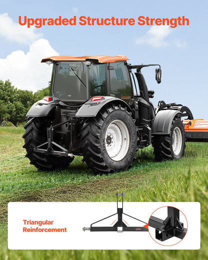 VEVOR 3 Point Trailer Hitch with 2 in Receiver, 3pt Quick Hitch Attachment for Category 1 Tractor, 3000lbs Capacity, Tow Drawbar Adapter, Compatible with Kubota, Mahindra, Ford, Yanmar, John Deere