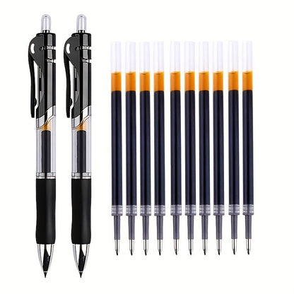 Press And Push Gel Pen 2 Pens + 10 Refills/PACK Bullet 0.5MM, Red, Blue And Black Three Colors Optional