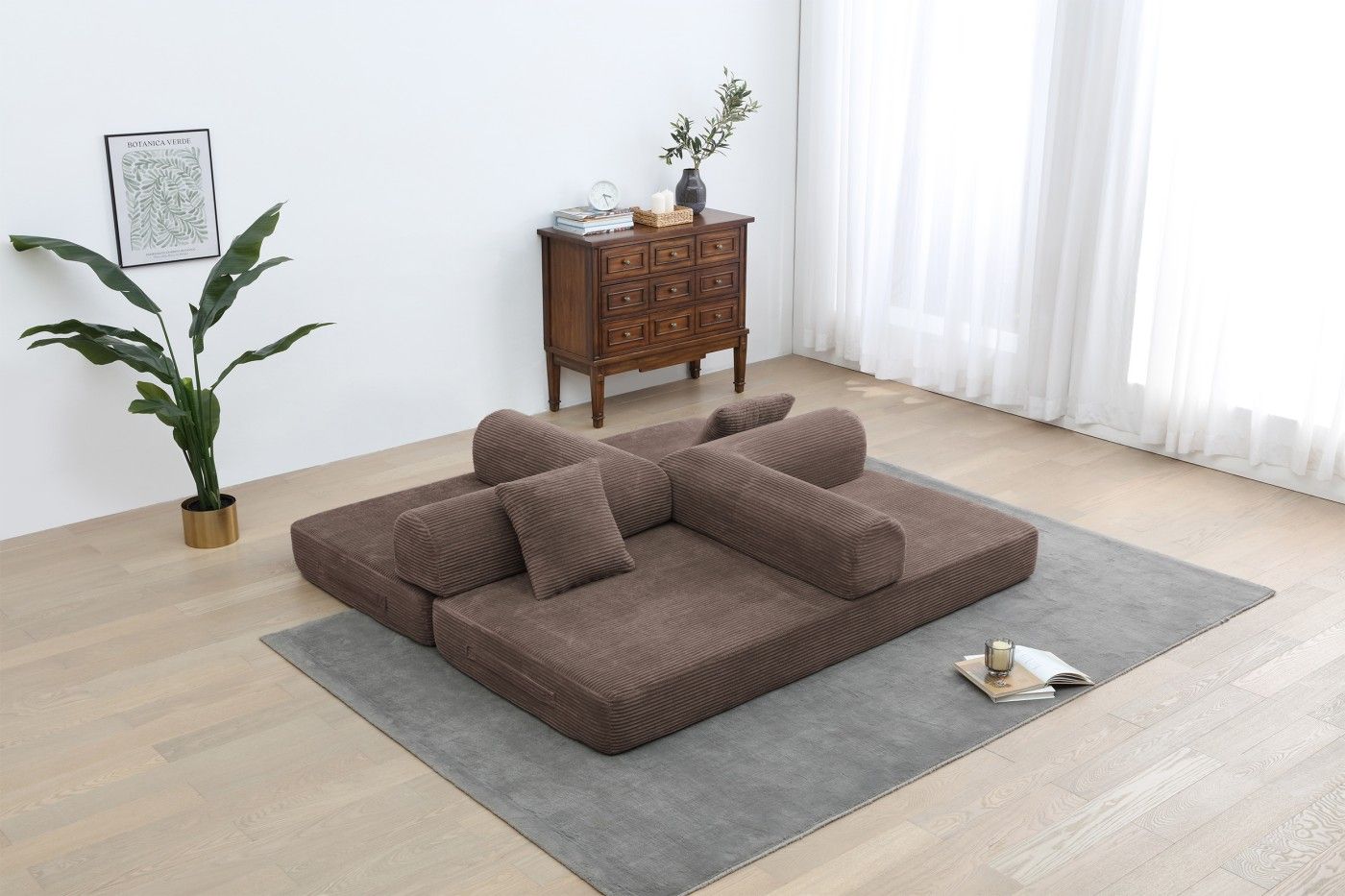 77.9'' Convertible Folding Sofa Bed – 4-in-1 Modular Floor Couch, Corduroy Small Cloud Couch, Compressed Foldable Sleeper Sofa, King Size Futon for Bedroom, Guest Room (Pink)