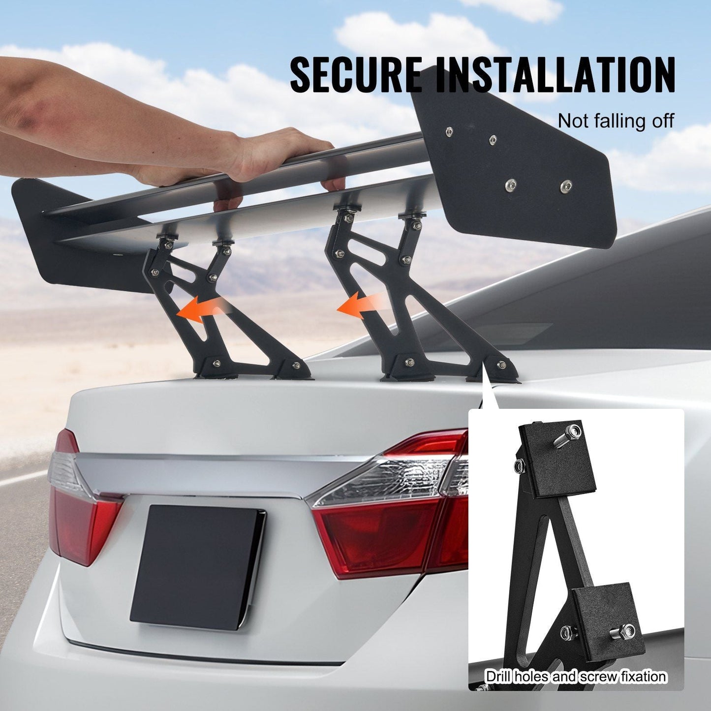 VEVOR GT Wing Car Spoiler, 53.1 inch Universal Spoiler with Double Deck, Adjustable Lightweight Aluminum, Car Rear Spoiler Wing, Racing Spoiler BGW/JDM Drift Black