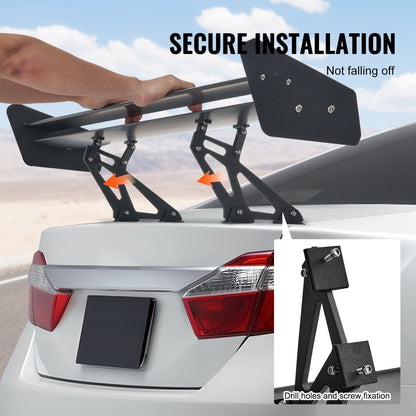 VEVOR GT Wing Car Spoiler, 53.1 inch Universal Spoiler with Double Deck, Adjustable Lightweight Aluminum, Car Rear Spoiler Wing, Racing Spoiler BGW/JDM Drift Black
