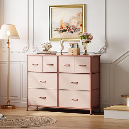 Dresser for Bedroom with 8 Drawers, Wide Fabric Dresser for Storage and Organization, Chest of Drawers, Dressers for Living Room, Closet, Hallway, Dark Grey