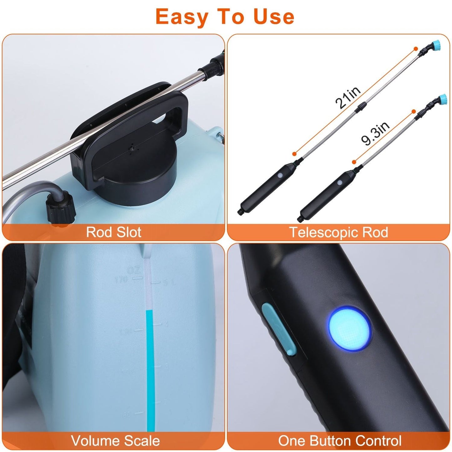 5L/1.3Gallon Electric Plant Sprayer Telescopic Rechargeable Garden Sprayer Automatic Handheld Sprayer with 3 Spray Spouts Shoulder Strap for Cleaning Sterilization
