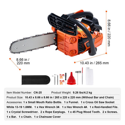 Gas Chainsaw, 25.4CC 12" 1.2HP, Gasoline Powered Chain Saw, Handheld Cordless Petrol Chainsaws for Tree Wood Branch Cutting, Tree Trimming, Land Clearing, Farm Garden Ranch Forest Cutting Use