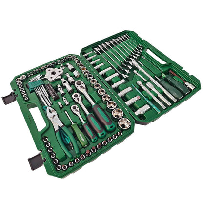 124-Piece Mechanics Tool Set, 1/2" 1/4" & 3/8" Drive Socket Tool Set - Including Ratchet Set Metric Sockets Wrenches Sets, for Auto Repair Machine Repair