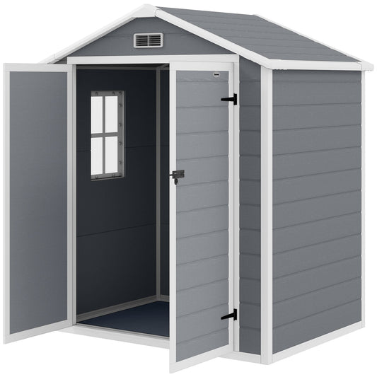 6x4.5 Outdoor Storage Shed, Lockable Tool Shed with Double Doors, Vent and Window for Garden, Cottage Style, Family Use, Gray
