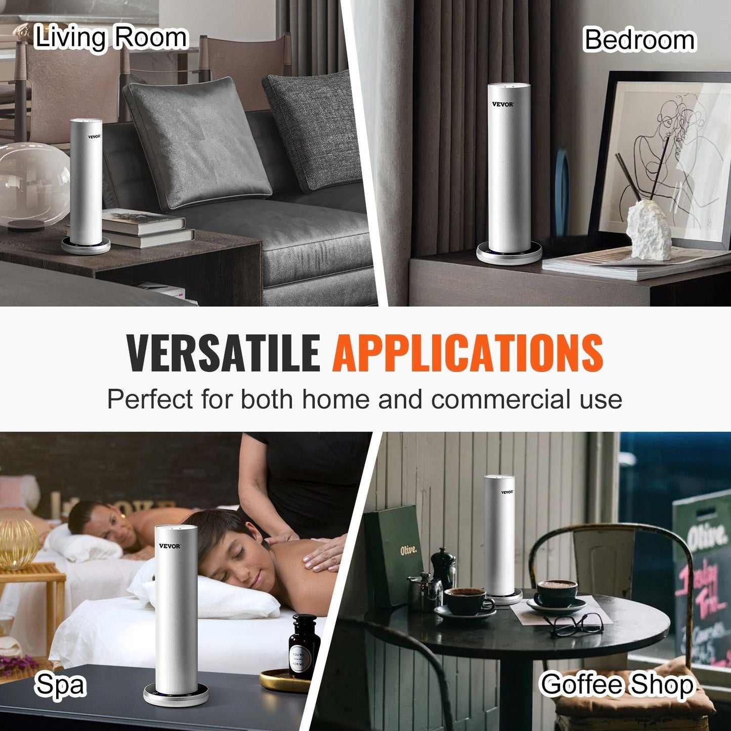 VEVOR Scent Air Machine for Home, 120ml Bluetooth Smart Cold Air Diffuser, 1000sq.ft Waterless Essential Oil Scent Air Diffuser, Floor Standing Aromatherapy Machine for Spa, Yoga, Home, Office, Hotel