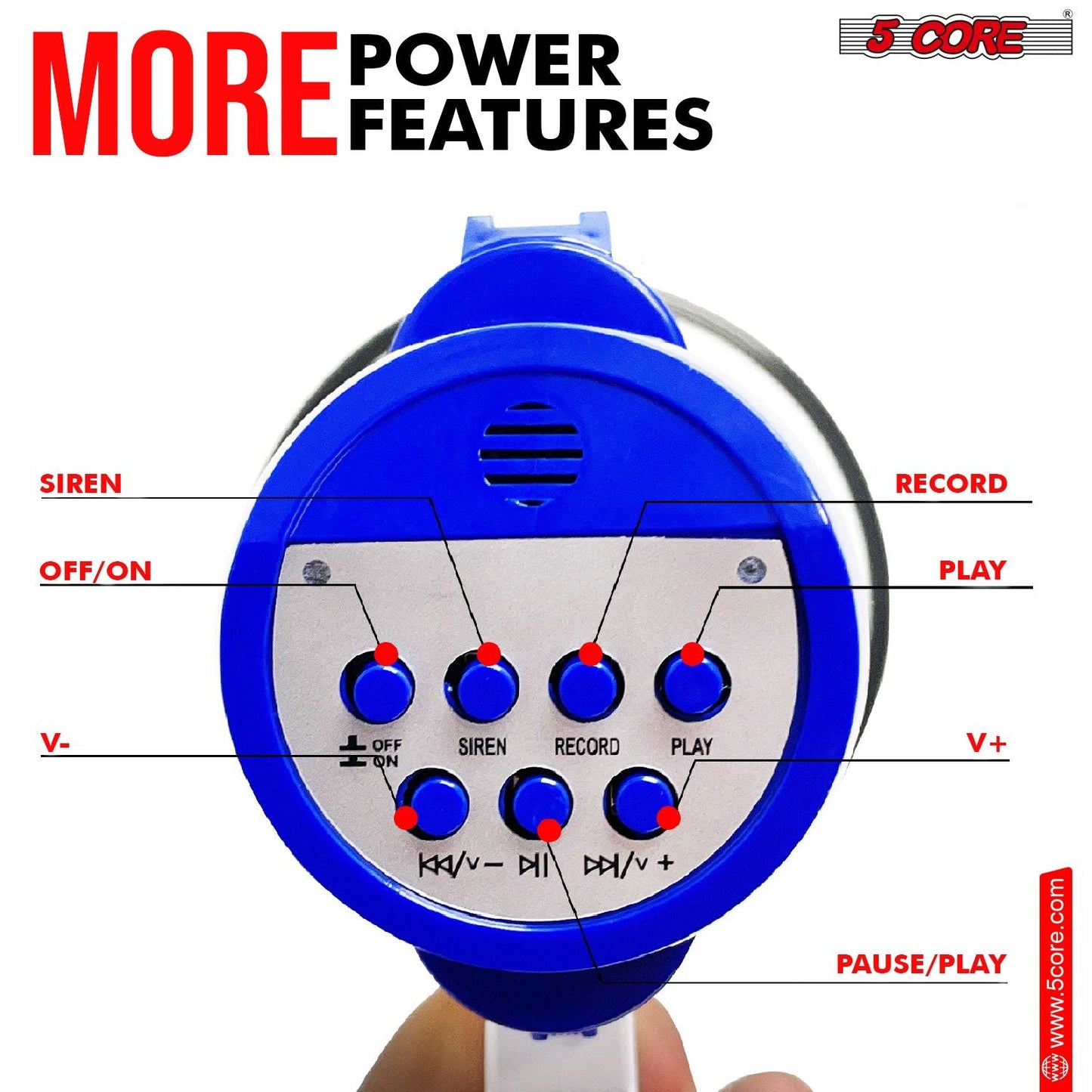 5 Core Megaphone 30W Bull Horn PA Speaker w 800 Yards Range USB Loud Siren Voice Amplifier Portable