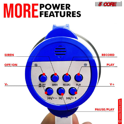 5 Core Megaphone 30W Bull Horn PA Speaker w 800 Yards Range USB Loud Siren Voice Amplifier Portable