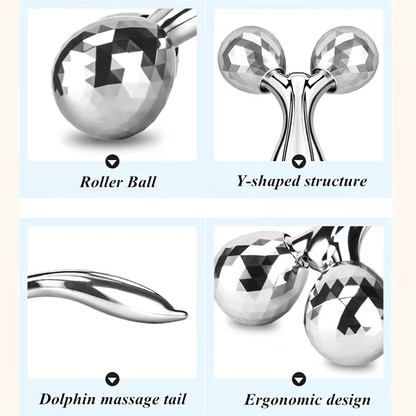 1 piece 3D manual roller massager, 2 pieces circular Y-shaped 360° rotating face, neck and full body relaxation device, facial massage relaxation beauty and skincare tool, silver