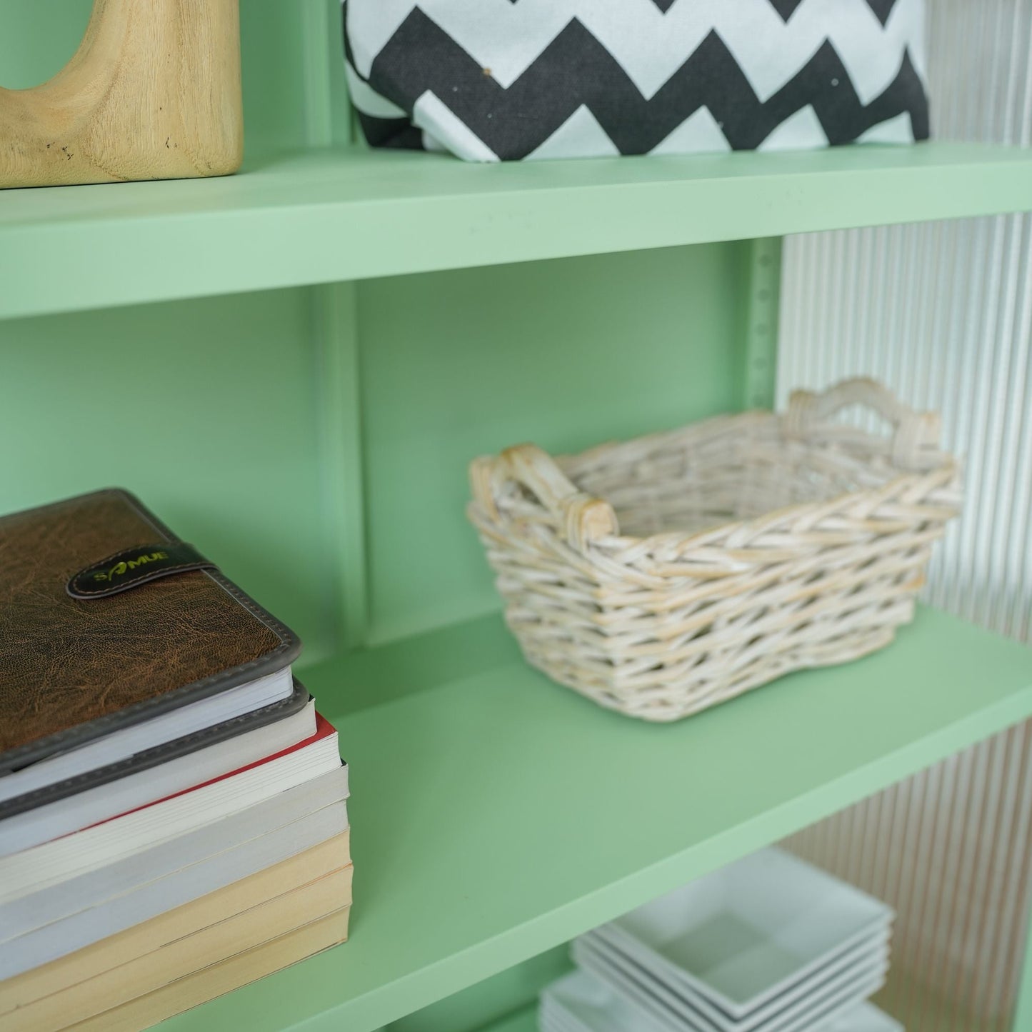 Modern Solid Color Matte Glass Storage Cabinet with Adjustable Shelves