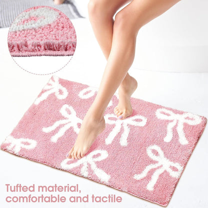 Bow Coquette Cute Bath Mat (20 X 32 Inch) – Non-Slip Absorbent Bathroom Rug For Vanity, Shower, Bedroom & Kitchen | Perfect Christmas Holiday Decor & Gift