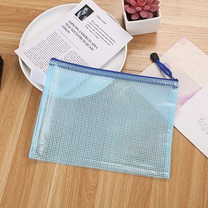 5pcs A5 Office Mesh Waterproof File Bag With Zipper Creative Students Stationery Pen Bag Office Transparent Information Bag Bill Storage Bag