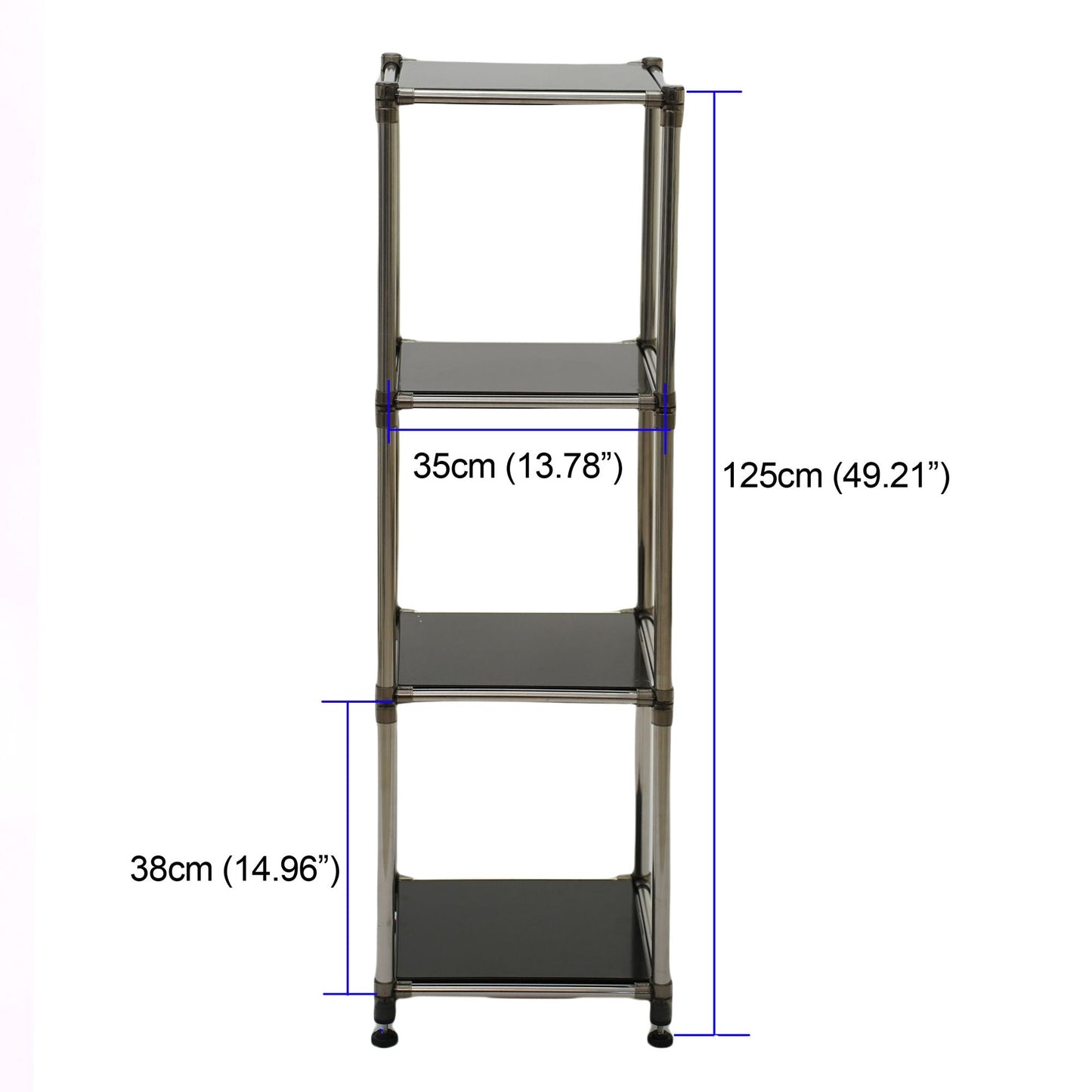 Korean Black 4-Tier Heavy Duty Stainless steel Storage Shelving Unit, 100lbs/shelf (49"H x 14.9"W x 13.7"D) for Indoor/Outdoor Organization , Modular Rack, Extremely Durabl