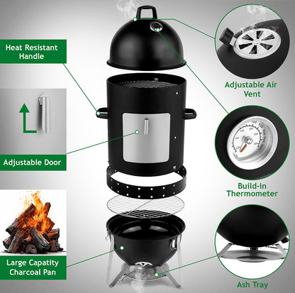 60608693 outdoor three-layer elliptical cylinder oven, temperature table control, exquisite technology, 3 in 1 iron carbon oven, portable charcoal grill, vertical steel charcoal smoke,