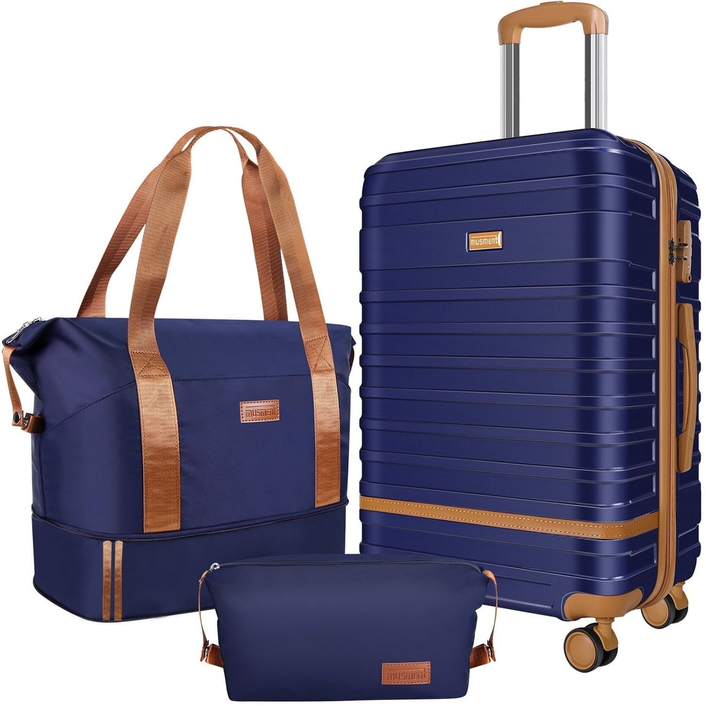 Expandable Suitcase Set Luggage Sets, 20 inch Carry On Luggage with TSA Lock and Double Spinner Wheels,(Deep Blue,3 PCS set )