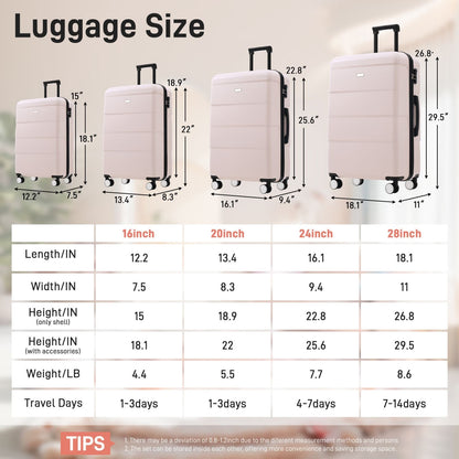 Hardshell Luggage Sets 6 Piece with 2 Bags,Carry on Suitcase with Handle Password Lock Double Spinner Wheels, Lightweight 16"+20"+24"+28" Luggages