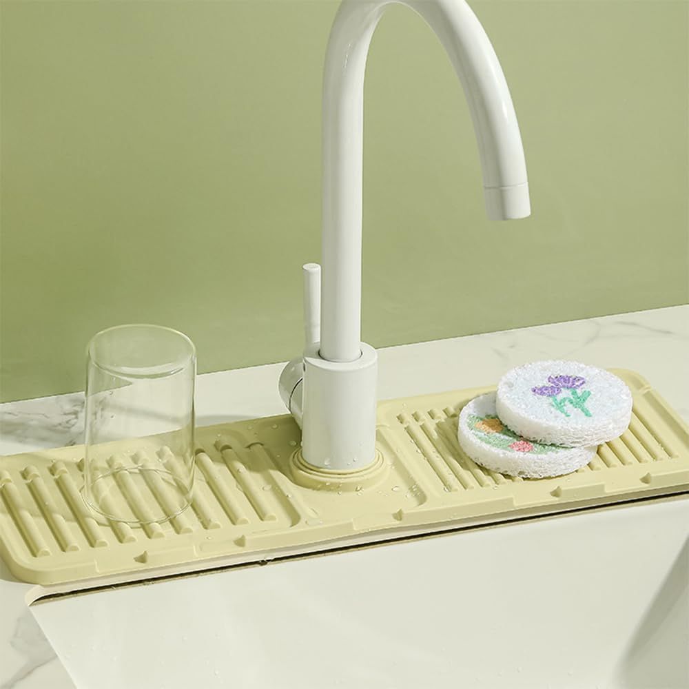 2Pcs Kitchen Sink Splash Guard - Silicone Faucet Handle Drip Catcher Tray Behind Faucet, Kitchen Gadgets Sink Accessories for Kitchen Counter and Bathroom