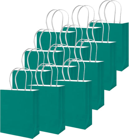100Pcs Paper Gift Bag with Handles Deep Green Party Favor Bags Multiple Uses (8.3"x3"x6", Small Size)
