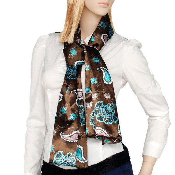 Blando Dark Brown Paisley & Flower Pattern Elegant Extremely Soft Silk Scarf/Wrap/Shawl(Small)