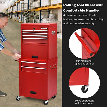 2-in-1 Rolling Tool Chest with 5 Sliding Lockable Drawers
