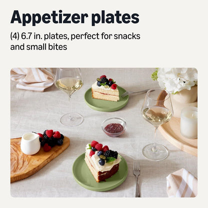 Glazed Stoneware Appetizer Plates, Ceramic 4-Piece Set, Microwave and Dishwasher-Safe, 6.7 in., Olive