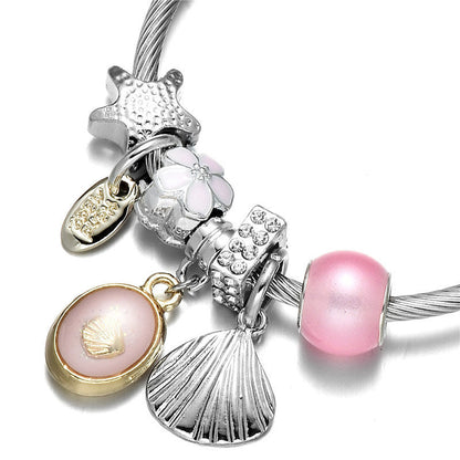 Bangle Bracelet Sea Shell Charm Wrap Silver Fashion Jewelry Stainless Steel Bracelet for Women