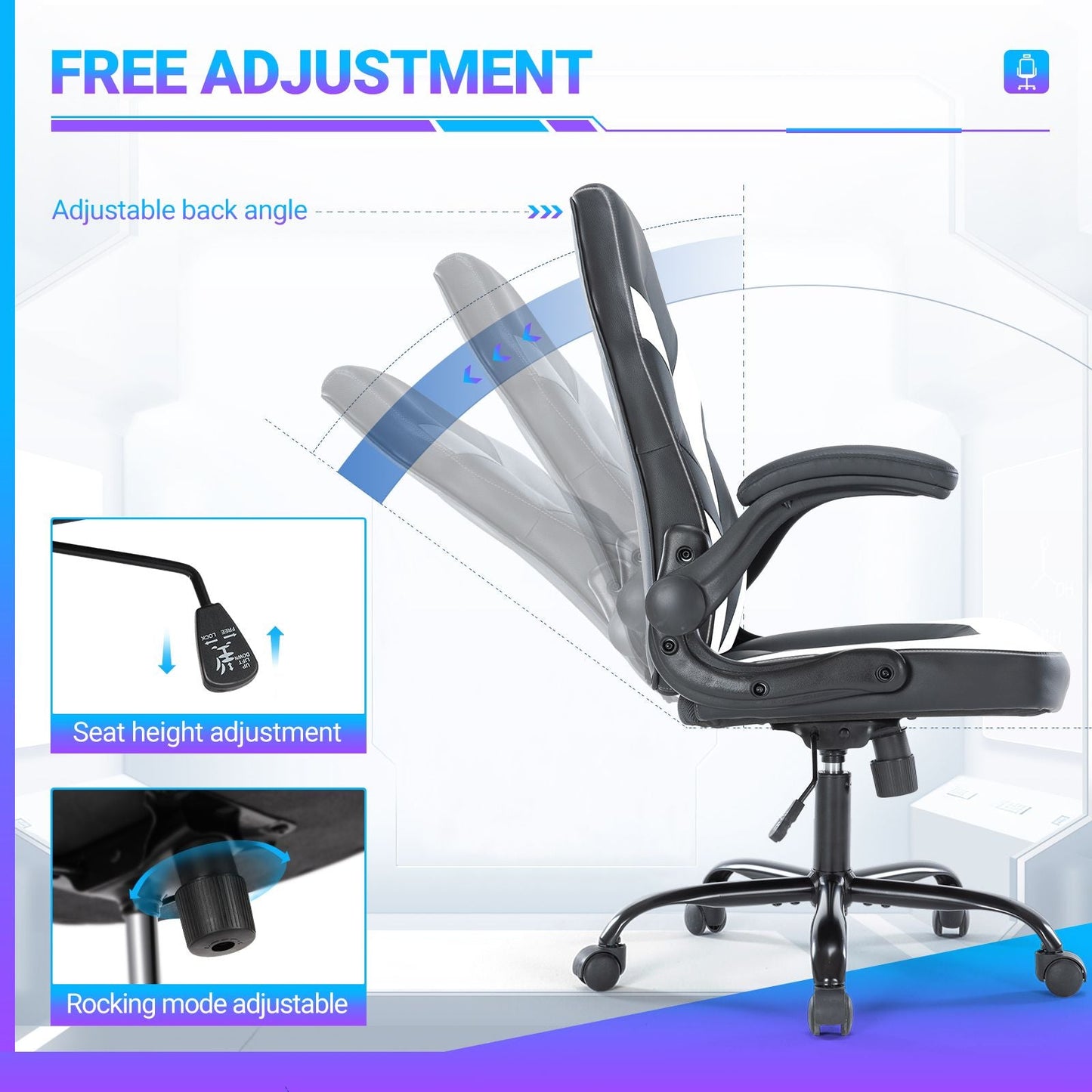 Ergonomic Office Computer Home Gaming Desk Chair Adjustable PU Leather Racing Chair Flip-up Armrest For Christmas Furniture