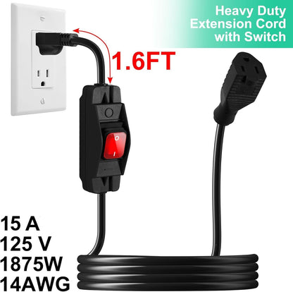 Outdoor Waterproof On/Off Switch Extension Cord, Heavy Duty 125v/250v Black SJTW Cord (6 Ft, Black)