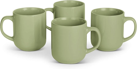 Basics Glazed Stoneware Coffee Mugs, Ceramic 4-Piece Set, 16 oz, Microwave and Dishwasher-Safe, Olive