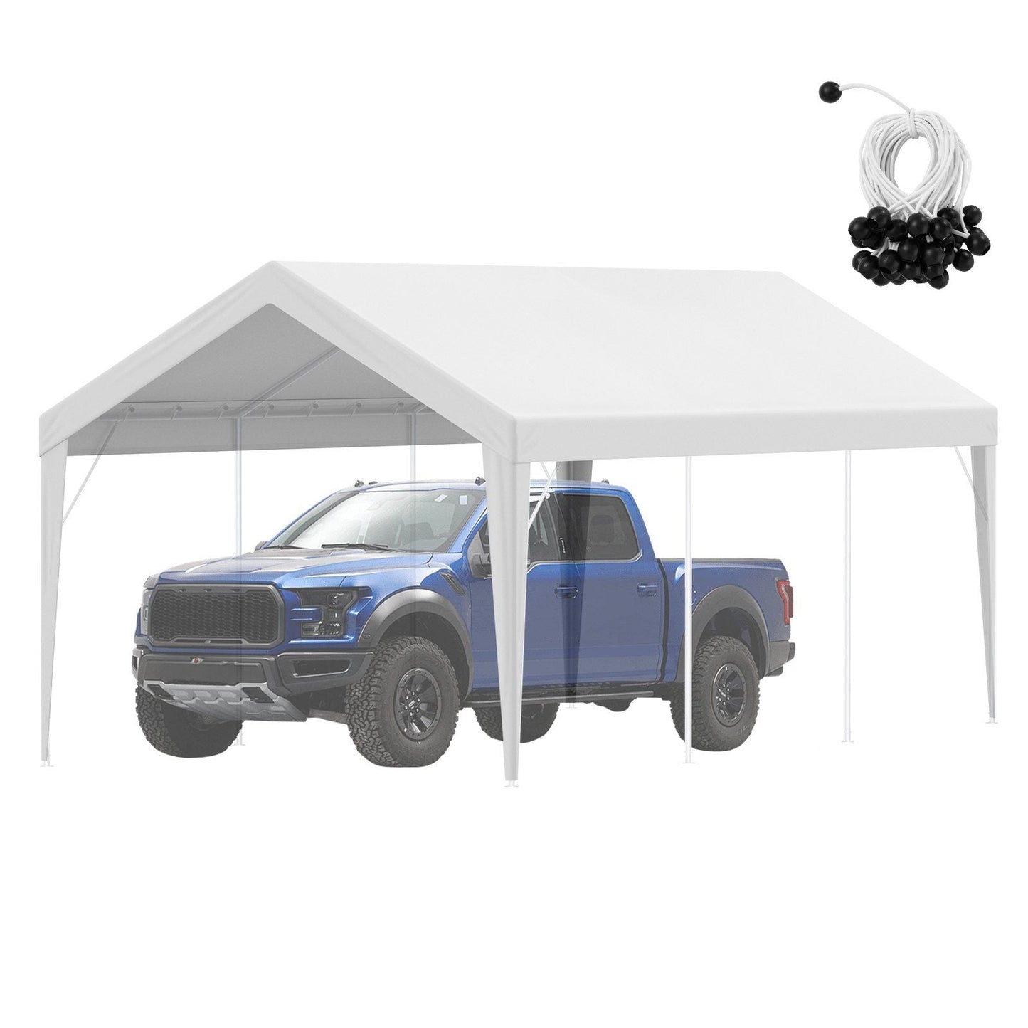 VEVOR Carport Replacement Canopy Cover 10 x 20 ft, Garage Top Tent Shelter Tarp Heavy-Duty Waterproof & UV Protected, Easy Installation with Ball Bungees,White (Only Top Cover, Frame Not Include)