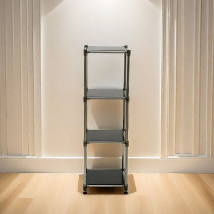 Korean Black 4-Tier Heavy Duty Stainless steel Storage Shelving Unit, 100lbs/shelf (49"H x 14.9"W x 13.7"D) for Indoor/Outdoor Organization , Modular Rack, Extremely Durabl