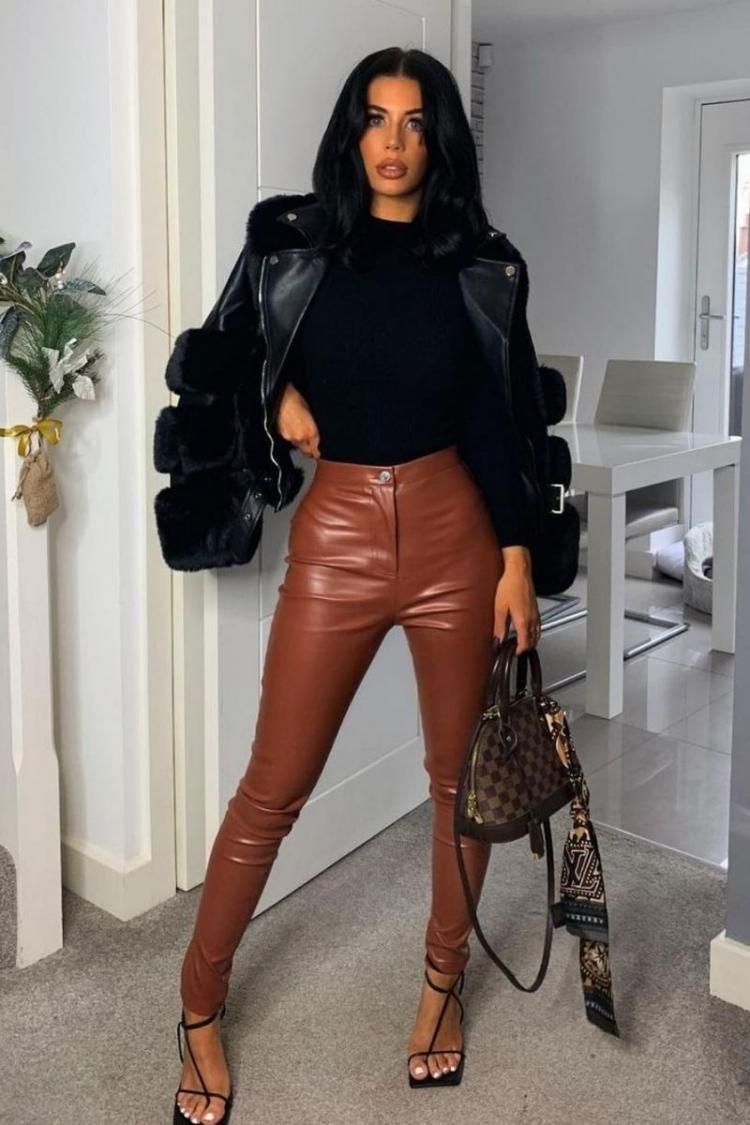 Rust Faux Leather Skinny Trousers