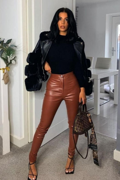 Rust Faux Leather Skinny Trousers