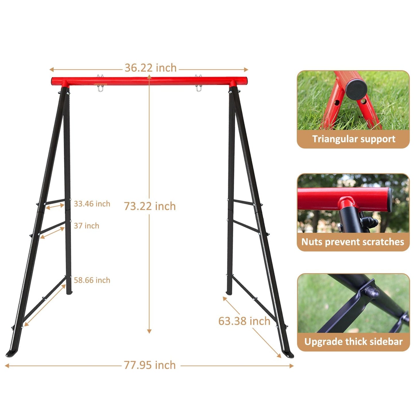 Metal Swing Stand Swing Sets for Backyard,Powder Coated Swing Frame of Swing Set with Extra Side Bars,880 Lbs Heavy-Duty A-Frame Outdoor Swing Fits Swing Chair,Porch Swing